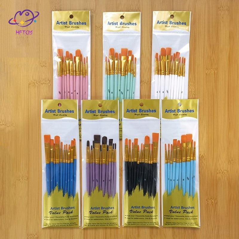 Bộ cọ sơn HFTOY 10pc Bàn chải sơn Nylon Bàn chải sơn dầu thanh ngắn Bàn chải Acrylic Bút màu nước Đồ dùng nghệ thuật chuyên nghiệp chất lượng cao ~
