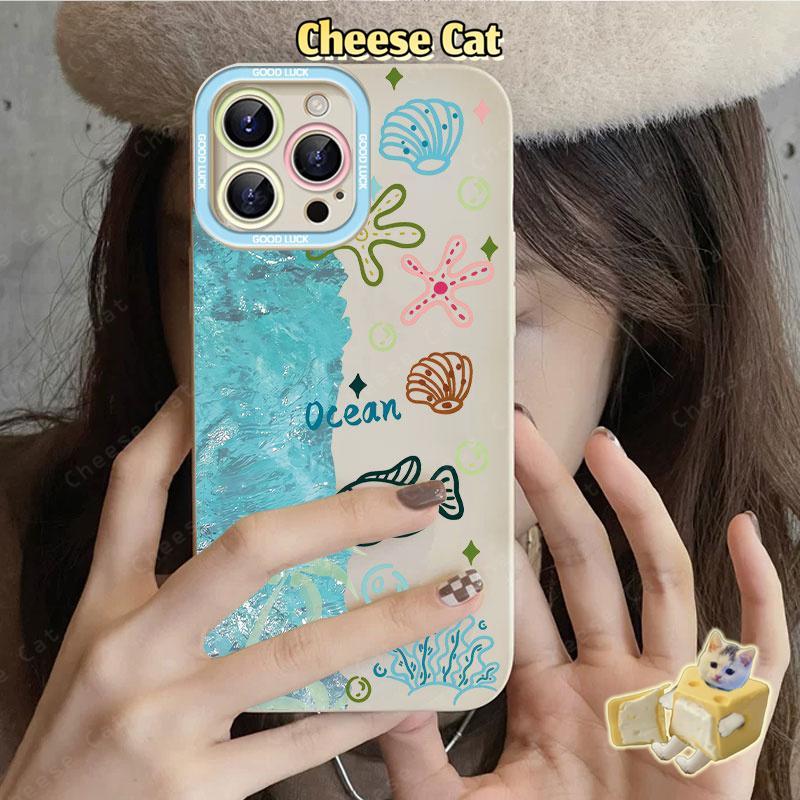 Bộ hai mảnh Ốp điện thoại có dây buộc và cá voi xanh cho iPhone 13 14 15 Plus 11 12 16 17 Pro Max XR Xs Max 7Plus 6 8 SE