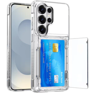 Sang Trọng Pha Lê-Trong Ví Thẻ Bỏ Túi Lật Đứng Đứng Dành Cho Samsung Galaxy S26 Ultra Plus S25 S24 S23 Ultra Plus S25 Edge Túi Khí Chống Rơi Bảo Vệ Mặt Sau