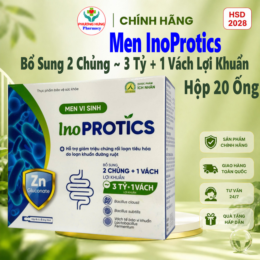 Men Vi Sinh Inoprotics Ích Nhân Bổ Sung 2 Chủng ~ 3 Tỷ + 1 Vách Lợi Khuẩn Đường Ruột - Hộp 20 Ống