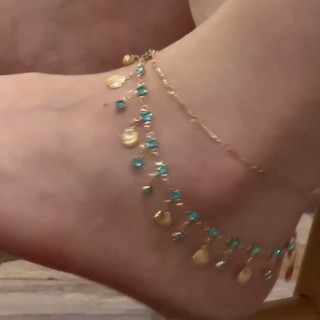 Blue Love Siêu Nhấp Nháy Vòng Chân Hai Lớp Nữ Mùa Hè Xếp Chồng Xương Đòn Dây Chuyền Tua Rua Vòng Cổ Tinh Tế Chân Dây Xích