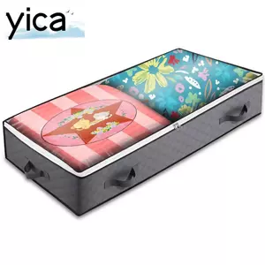 YICA Under Bed Storage, Túi đựng đồ lót có thể gập lại bằng vải không dệt, Bảo quản theo mùa Tiết kiệm không gian Màu xám Bộ sắp xếp tủ quần áo 3 lớp cho chăn bông