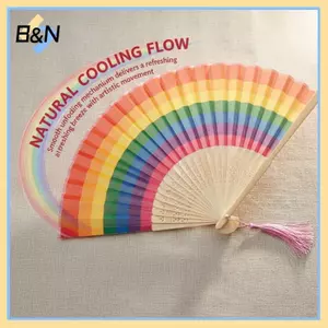 Quạt gấp lớn cầu vồng cầm tay B & N Phong cách Tây Ban Nha Quạt di động có thể gập lại dành cho nữ Tiệc khiêu vũ sân khấu Làm mát ngoài trời.