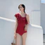 2026 Phong Cách Mới Hàn Quốc Màu Trơn Đồ Bơi Gợi Cảm Dopamine Nữ Thần Quạt Dây Bao Bụng Bảo Vệ Bikini Đồ Bơi