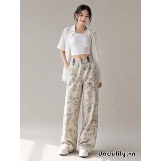 DADULILY Quần Jean Nữ Ống Rộng Cạp Cao In Hoa Cà Vạt Của Mỹ