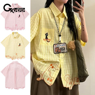 GKSSS Áo sơ mi mới tay ngắn họa tiết mèo Nhật Bản chất lượng cao phong cách trung tính phong cách đại học