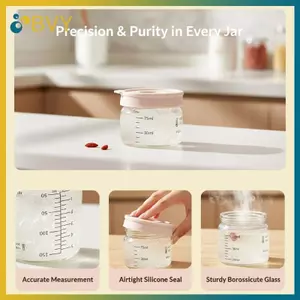 BVY Pudding Ly Thủy Tinh Mini Ly Tráng Miệng Có Nắp Hộp Đựng Thực Phẩm Bằng Thủy Tinh Chống Rò Rỉ Có Dấu Âm Lượng.