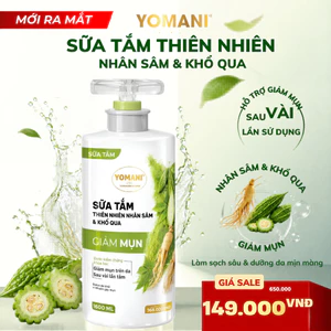 Sữa tắm hỗ trợ giảm mụn YOMANI 1600ml, chiết xuất khổ qua, nhân sâm, làm sạch da, chăm sóc và bảo vệ da