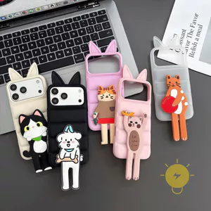 Phone Case For iPhone 17 Pro Max 16 15 14 13 12 with Griptok TPU Cartoon Cat with Griptok Ear Fox Aesthetic Korean Cute