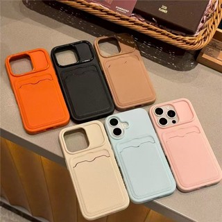 Ốp Điện Thoại Da PU TPU Tối Giản Cho iPhone 11 12 13 14 15 16 17 Pro Max Có Khe Cắm Thẻ Ốp Lưng