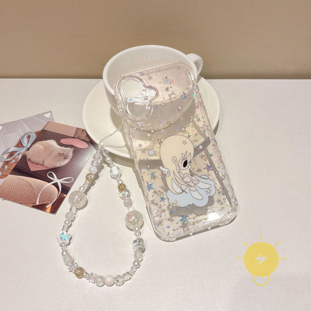 Phone Case For iPhone 17 Pro Max 16 15 TPU Transparent Keychain Chain Star Heart Girl Aesthetic Korean Cute