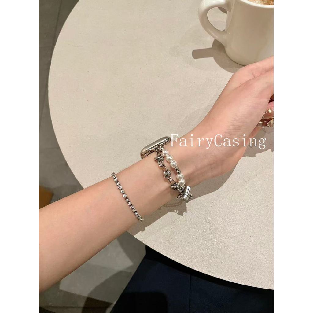 Dây đeo chuỗi hạt ngọc trai hàng đôi cho Apple Watch S11 10 42 46mm 9 8 7 6 5 4 Vòng tay iWatch 40 41 44 45 38 49mm Band