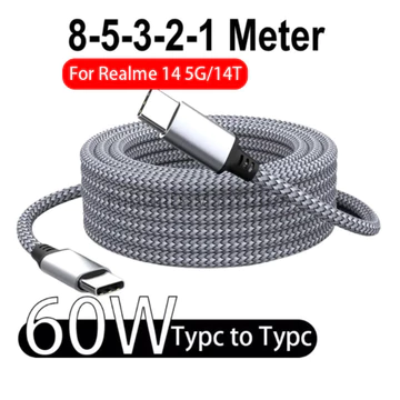 8m 5m 3m Dài Loại C Cáp Sạc Nhanh Cáp USB C Truyền Dữ Liệu Dây Sạc C Sang C Cho Realme 14 5G / 14T Loại C Cáp Sạc Nhanh FDD56