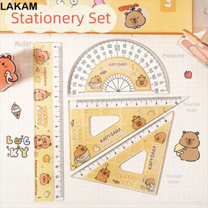 LAKAM 4 Cái / bộ Bộ Thước Mềm, Dụng Cụ Vẽ Đồ Dùng Văn Phòng Capybara Bộ Thước, Acrylic Sáng Tạo Dễ Thương Hoạt Hình Thước Thẳng