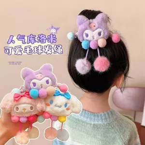 Kuromi Tóc Cô Gái Trẻ Em Dễ Thương Sanrio Len Buộc Tóc Bé Gái Đuôi Ngựa Bóng Đầu Cao Su Phụ Kiện Tóc