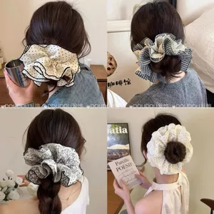 Cao Cấp Pháp Xếp Ly Bốn Lớp Dây Buộc Tóc Ren Quá Khổ Sang Trọng Lớn Ruột Dây Buộc Tóc Cao Cấp Ngọt Ngào Bóng