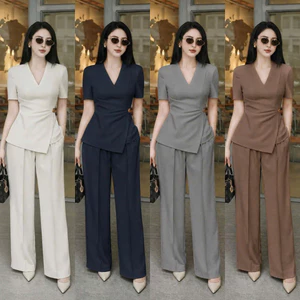 Set Bộ Nữ VEST Dài CÔNG SỞ Tay Ngắn CỔ TIM NHẤN EO Kèm Phụ Kiện THỜI TRANG SANG TRỌNG HIYU 66 STORE