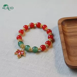 Springevenstar Vòng tay ngọc đỏ duyên dáng có lá trang trí cho nữ Quà tặng 1 chiếc Trang sức Springevenstar