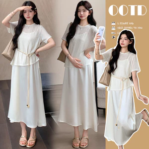 Bộ đồ bà bầu Áo sơ mi rỗng mùa hè + Váy treo Bộ đồ hai mảnh