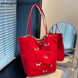 Phiên bản Hàn Quốc Thêu Puppy Canvas Tote Túi xách nữ dung tích lớn Túi xách hai mặt thông thường