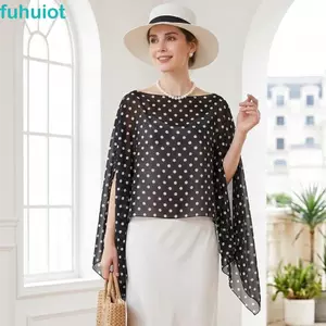 FUHUIOT Chống Nắng Che Nắng, Lưới Trong Suốt Chấm Bi Áo Sơ Mi Bao Da, Áo Khoác Thanh Lịch Rời Phù Hợp Với Bãi Biển Che Phủ Nữ