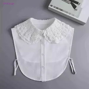 Woke Nữ Nhiều Lớp Ve Áo Giả Cổ Lớp Vintage Cho Búp Bê Trắng Nửa Áo Sơ Mi Áo Dickey Rỗng Ra Thêu