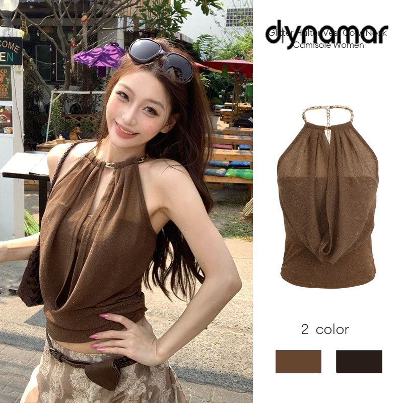 【dynamar】Áo hai dây cổ yếm lấp lánh, áo hai dây hở lưng gợi cảm dành cho nữ.