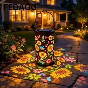 Đèn chiếu ngoài trời FEDAOG, Đèn lồng sân vườn hướng dương chống nước đầy màu sắc, Đèn lồng treo trang trí sân vườn LED lâu trôi