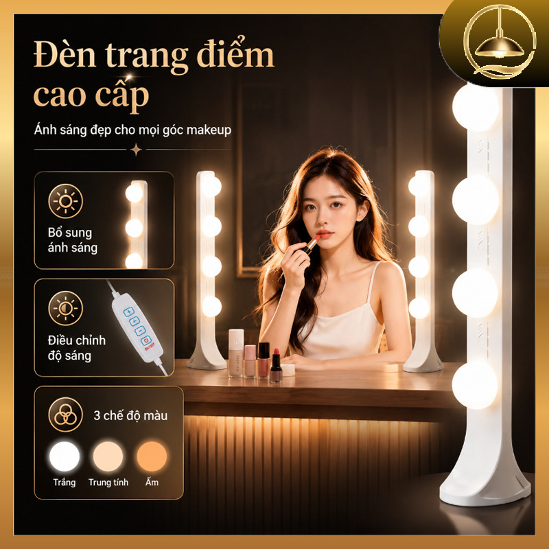 Đèn LED Vanity 4 Bóng, 3 Chế Độ Ánh Sáng, Chỉnh Độ Sáng Linh Hoạt, Phù Hợp Cho Phát Trực Tiếp, Trang điểm