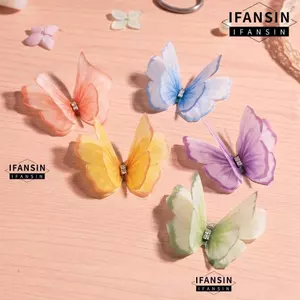 FANSIN 50 Miếng Dán Thêu Bướm Voan, Vải Organza Hai Lớp Bướm Táo, DIY Mờ Nhiều Màu Sắc Quần Áo May Miếng Dán Cô Dâu Phụ Kiện Tóc