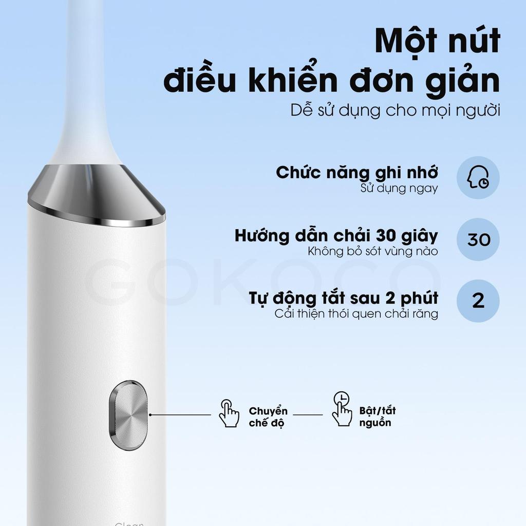 GOKOCO Bàn Chải Đánh Răng Điện Sóng Âm - 5 Chế Độ, Pin 45 Ngày, Chống Nước IPX7, Sạc USB Tiện Lợi | BigBuy360 - bigbuy360.vn