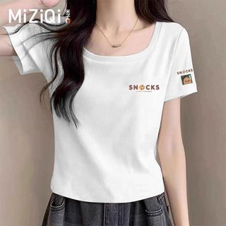 [MIZIQI] Áo thun ngắn tay phong cách đơn giản mùa hè dành cho nữ, Áo ngắn tay cổ vuông