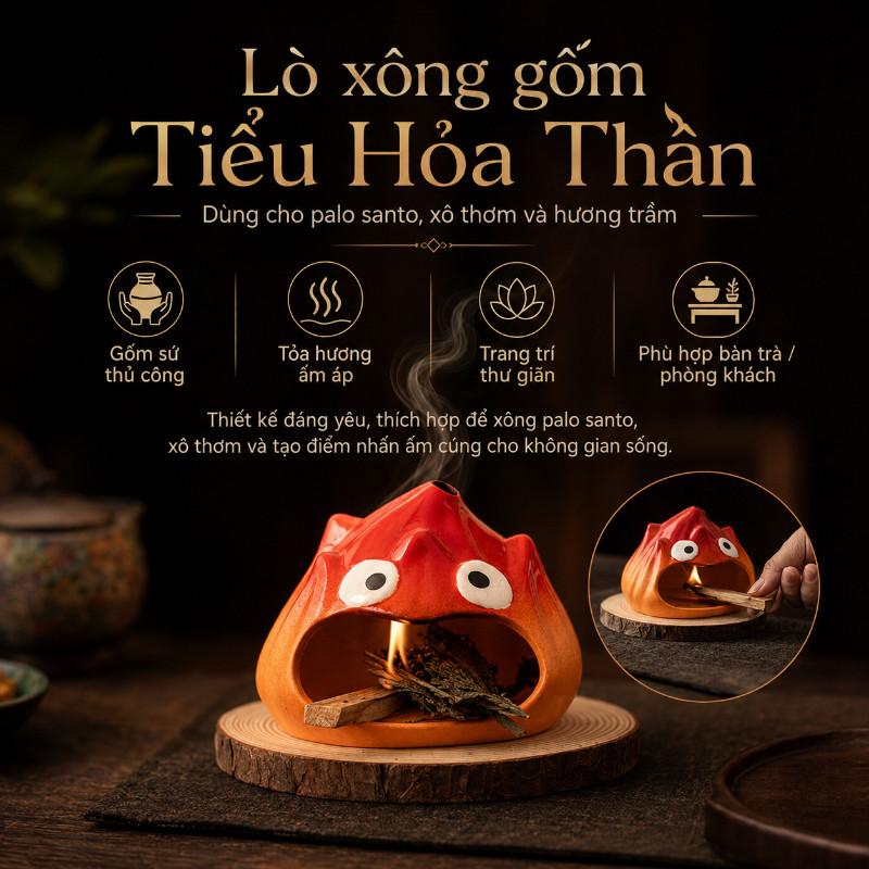 Lò sưởi gốm mini hình hoạt hình đốt tinh dầu thơm phòng để bàn trang trí dễ thương quà tặng