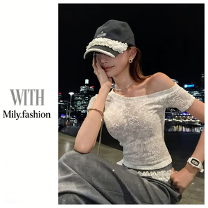 Milyfashion Ren Slanted Vai Ngắn Tay Áo Thun Mùa Hè Phong Cách Mới Niche Sang Trọng Mỏng Hơn Nhìn Phù Hợp Với Dây Ngắn Top Y2K WB1Z