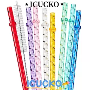 Ống hút ICUCKO ECOZEN, Ống hút uống nước bằng nhựa tái sử dụng, nhiều màu có khóa kéo Đồ dùng dự tiệc Ống hút đường kính lớn cho nhà bếp & quầy Bar