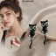 Bông tai mèo con màu đen BRBRAA, Bông tai thả mèo đen hợp kim phong cách hoạt hình dễ thương, Phụ kiện trang sức Phong cách Pháp Trang sức thời trang ngọt ngào Bông tai sang trọng nhẹ cho bé gái