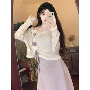 Phong cách nhẹ nhàng kiểu Pháp Váy màu tím phù hợp với nữ mùa xuân sang trọng Váy treo đẹp Fat MM Cover Bụng Ôm hơn Váy nhìn