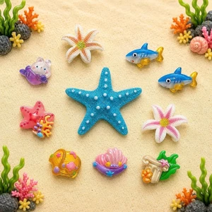 Set Charm Dép Độc Quyền Sao Biển Xanh Cá Mập Baby Đại Dương Kawaii Resin DIY Cute Pastel Gắn Dép Sandal Croc Charm Biển