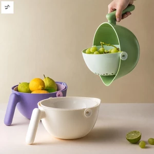 Giỏ thoát nước nhà bếp hai lớp - Giá đựng gạo rau củ xoay cho gia đình