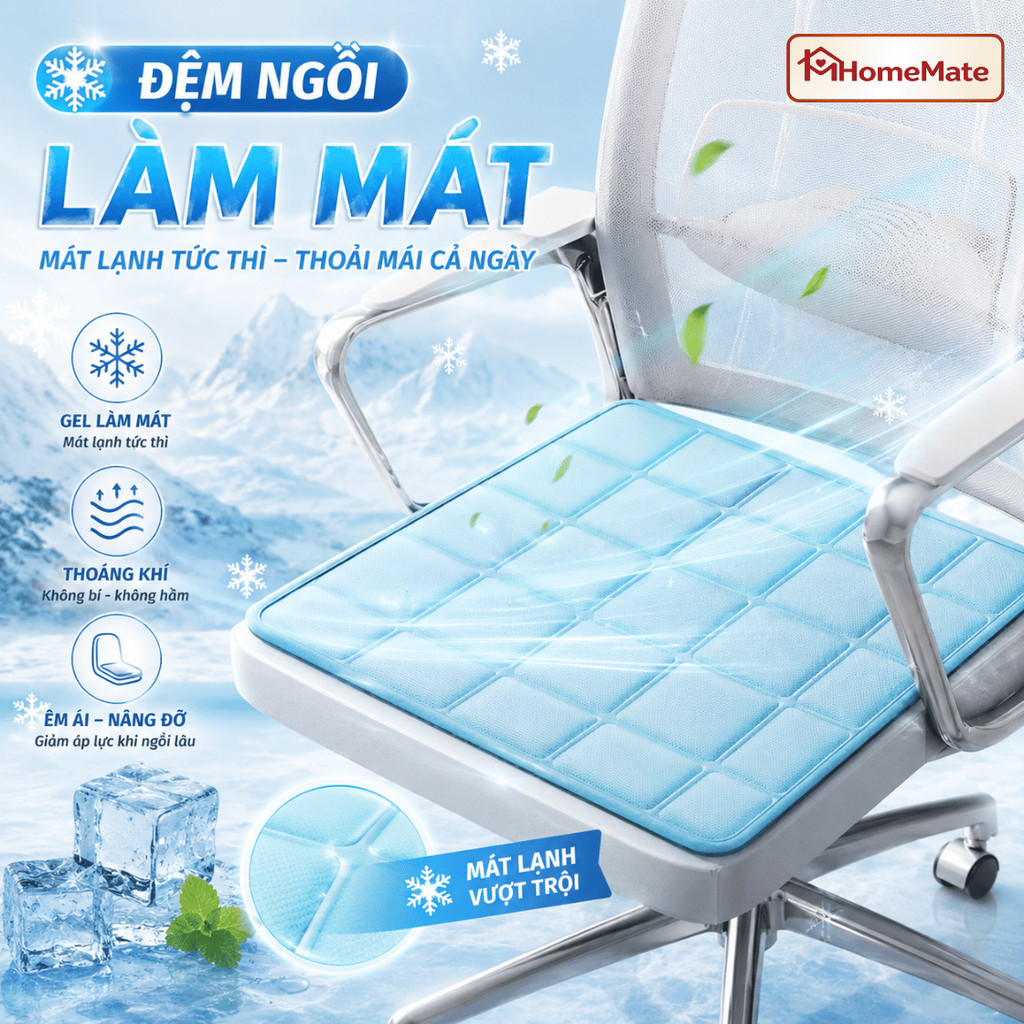 Đệm Ghế Gel Lạnh Làm Mát Mùa Hè, Nệm Lót Ghế Văn Phòng Ghế Ô Tô Thoáng Khí, Giảm Áp Lực Khi Ngồi Lâu