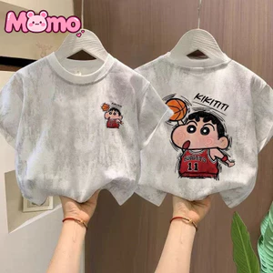 Crayon Shin-chan anime in hình unisex ngắn tay cổ tròn buộc dây sequin cho bé trai và bé gái