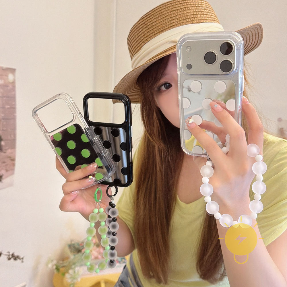 Phone Case For iPhone 17 Pro Max 16 15 14 13 TPU Polka Dot Mirror Simple Aesthetic Korean Cute