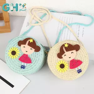 GHX Trẻ Em Hoa Cô Gái Ống Hút Túi Đeo Ngang Handmade Dệt Túi Rơm Túi Đeo Vai Trẻ Em Mùa Hè Ví Đựng Tiền Xu VN
