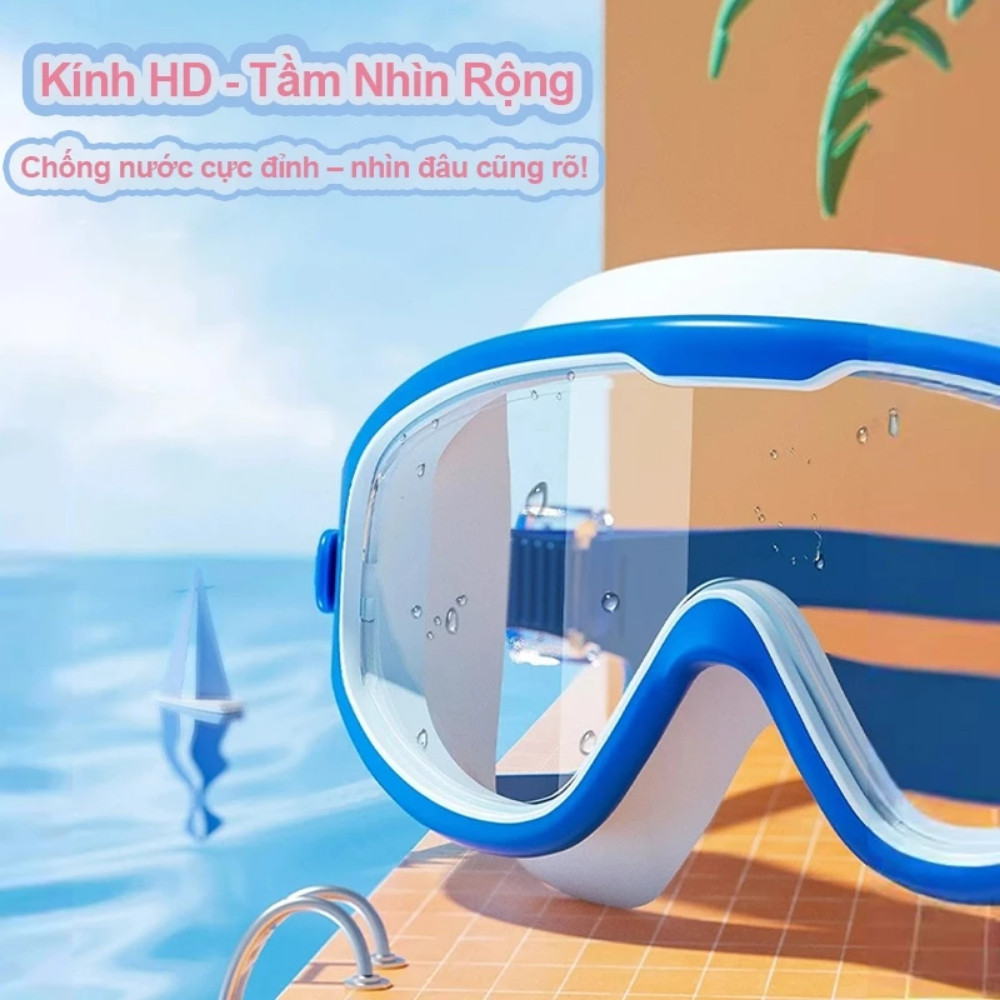 Kính Bơi Trẻ Em HomeMate Góc Nhìn Rộng Kèm Nút Bịt Tai, Tròng HD Chống Sương Mờ, Chống Tia UV Bảo Vệ Mắt Bé