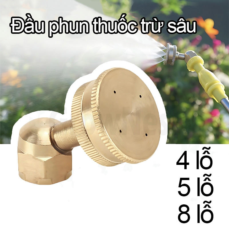 Béc Phun Thuốc Bằng Đồng 4/5/8 Lỗ Cong Béc Xịt Thuốc Tưới Cây Phun Sương Ren 14mm