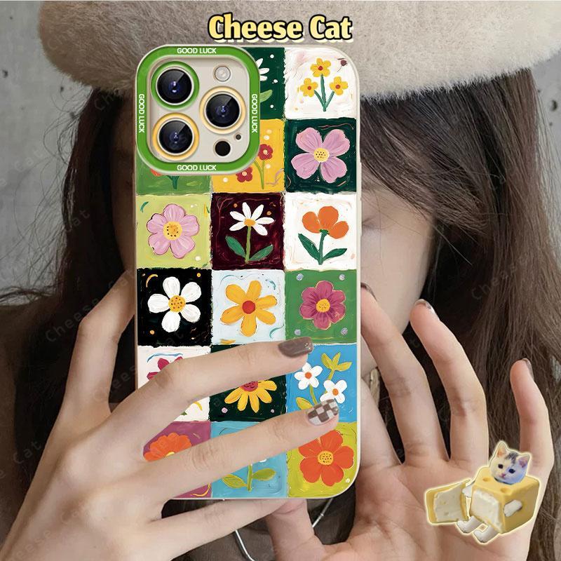 Tranh Sơn Dầu Lưới Hoa Ốp Lưng Điện Thoại iPhone 13 14 15 Plus 11 12 16 17 Pro Max XR Xs Max 7Plus 6 8 SE