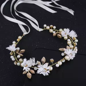 PNPIA- Cô Dâu Đỏ / Vàng Màu Hoa Ruy Băng Băng Quấn Tóc Nữ Mũ Đội Đầu Tiara Cưới Cô Dâu Tóc Trang Sức Phụ Kiện