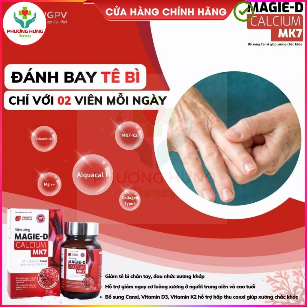 Magie-D Calcium MK7 Bổ Sung Canxi/Calci Hữu Cơ, Không Lắng Cặn Cho Xương Chắc Khỏe - Hộp 15v, 60v
