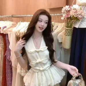 Dây đeo Vest nữ mùa hè 2026 Bowknot Flower Bud Top Eo hẹp thon gọn hơn Phong cách Hàn Quốc Giảm tuổi Phong cách phương Tây Hàn Quốc