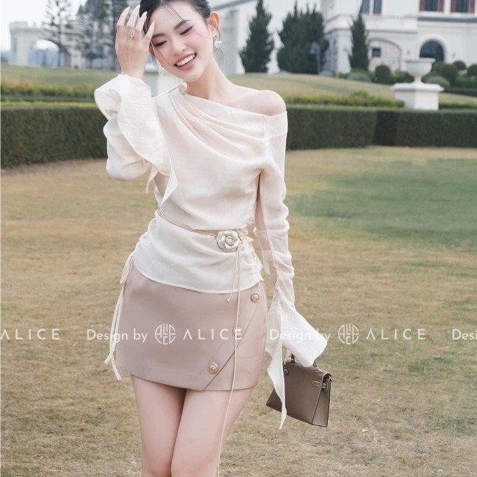 Set Váy Nữ Cao Cấp Alice Áo Lệch Vai Tay Loe Cổ Xếp Li Kèm Chân Váy Dáng Ôm Tôn Dáng Cho Nàng S559
